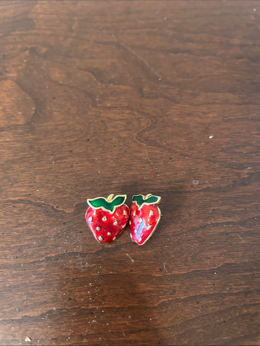 Source Unknown Red and Green Strawberry Enamel Stud Earrings
